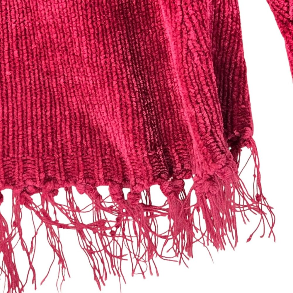 MHD Ladies Pink V Neck Fringe Hem Sweater Velour Large Soft Comfy Cozy Textured - Picture 9 of 12